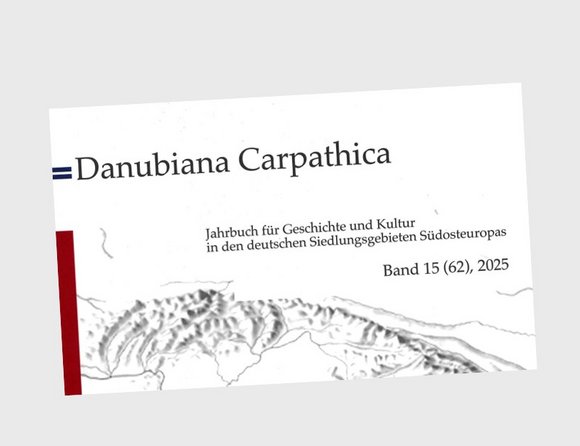 Das Bild zeigt einen Ausschnitt aus dem Cover der Danubiana Carpathica Nr. 15: Titel und Teil einer stilisierten Karte des Karpathenbogens