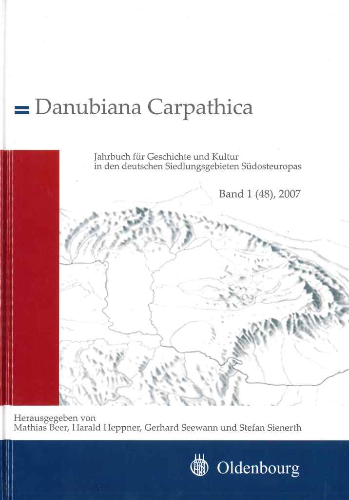 Das Bild zeigt das Buchcover der Danubiana Carpathica Nr.1: Titelinformationen und eine Darstellung des Karpathenbogens