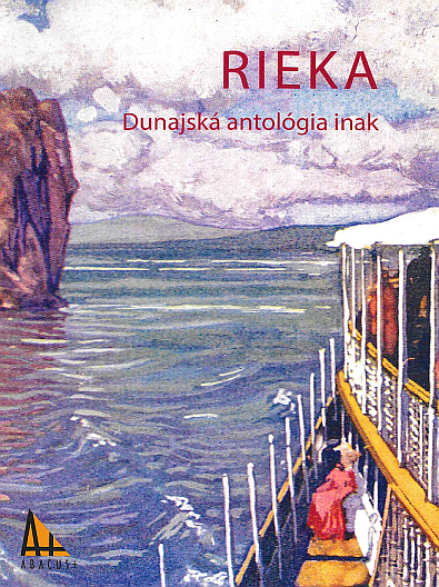 The book cover depicts a painting of a ship on a river. The sky is cloudy. The colors are blue and purple. The title is "Rieka".